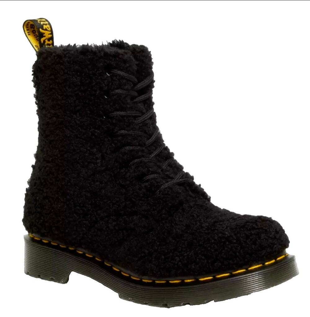 Doc Martens 1460 Pascal Faux Shearling Black Boots EUC 7 Fall Winter Alt Fluffy